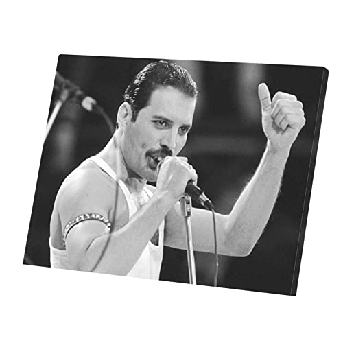 Wandbild auf Leinwand, Queen Freddy Mercury Wembley Rock 80er Schwarz / Weiß (53 cm x 40 cm) von French Unicorn