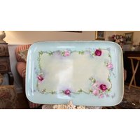 French Chic Martial Redon Limoges Rosa Und Rote Rosen Florale Eitelkeit Tablett von FrenchCountryGirl