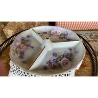 French Paris Chic Geteiltes Trio Handbemalte Blumen Rosen Lila Violett Schmink Schale von FrenchCountryGirl