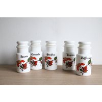 Vintage 70Er Jahre Milchglas Gewürzgläser Mit Blümchenmotiv - 5Er Set von FrenchHomeVintage