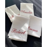 Gestickte Name Leinen Cocktail Servietten | Personalisierte Cocktail-Servietten Benutzerdefinierte Party-Servietten Hochzeit-Servietten von FrenchRuffledLinens