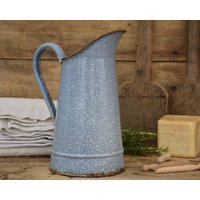 Grau Blauer Emaille-Krug Vintage Metallvase Oder Gießkanne Für Bauernhaus-Wohnkultur von FrenchTouchBoutique