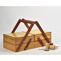 Vintage Holz Nähkasten Akkordeon - Aufbewahrung Dekorativer Korb Geschenk Zum Muttertag von FrenchTouchBoutique