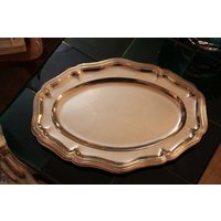Ovales Serviertablett Barock Stil Rokoko Versilbertes Tablett Antikes Servierplatte Servierteller Feiertagstisch Hochzeitstisch Sommer von FrenchVintageAntik