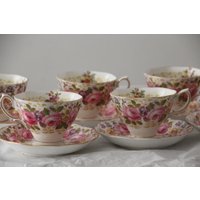 Porzellan Teeservice 6Er Rosa Rosen Dekor Blumenmuster Teetasse Mit Untertasse Feines Gold Tea Time Teaparty Tasse von FrenchVintageAntik