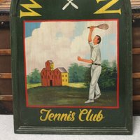 Holz Wand Dekor Tennis Geschenk Schild Sport Wimbledon Club Pub Bar Sportraum Tennisschläger von FrenchVintageAntik
