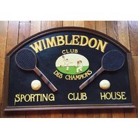 Tennis Kunst Wanddekor Zeichen Schild Sport Geschenk Wimbledon Club Pub Dekor Bar Sportraum Tennisschläger von FrenchVintageAntik