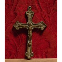 Antike Religiöse Wandbehang Religiösebronze Messing Kruzifix Kreuz von Frenchconnection333