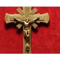 Antiker Wandbehang Art Deco Religiöses Messing Kruzifix Kreuz Nicht Frieden Ohne Gott 12, 4 " Groß von Frenchconnection333