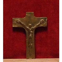 Vintage Messing Bronze Wandbehang Religiöse Kunst Kruzifix Kreuz von Frenchconnection333