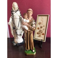 Heiliger Antonius Von Padua Und Das Kind in Gips "Wundertäter"/Religiöse Statue Vintage Ikone Kunst von Frenchvintageboheme