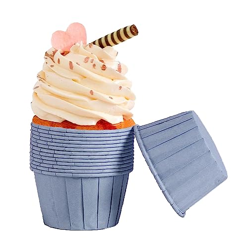 Frepea 50 Stücke Cupcake Formen Papier Muffinförmchen Papier Antihaftbeschichtet Einweg-Backbecher für Halloween Geburtstage Hochzeiten Partys (Blaugrau) von Frepea