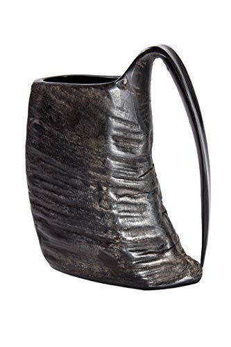 Frera Hornbecher mit Henkel ca. 250-450 ml aus echtem Wasserbüffelhorn aus echtem Horn, lebensmittelecht lackiert, Naturfarbe, Handarbeit, poliert von Frera