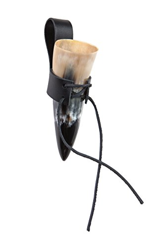 Frera Trinkhorn, 10-90 ml, 0,01-0,09l, Schnapshorn inkl. Gürtelhalter aus Leder in schwarz, lebensmittelechtes Naturhorn, Naturfarbe, poliert von Frera