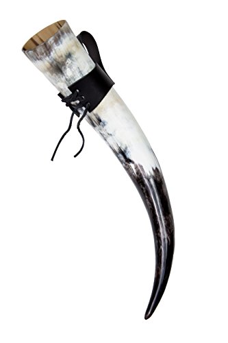 Frera Trinkhorn, 700-790 ml, 0,7-0,79l, Methorn inkl. Gürtelhalter aus Leder in schwarz oder braun, lebensmittelechtes Naturhorn, Naturfarbe, poliert von Frera