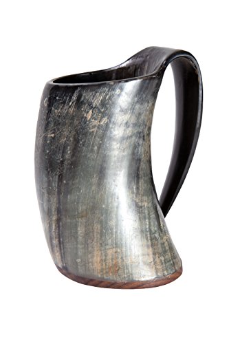 Frera Hornbecher ca. 500-700 ml aus echtem Horn mit Holzboden, lebensmittelecht, Naturfarbe, Handarbeit von Frera