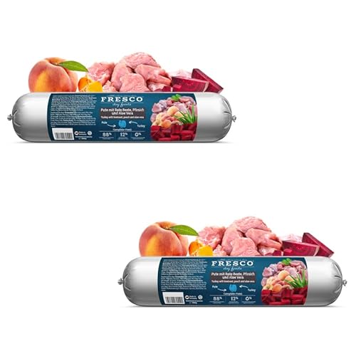 FRESCO - Barf Wurst Complete-Menü Pute mit Rote Beete, Pfirsich und Aloe Vera | Doppelpack | 2 x 400 g | Alleinfuttermittel für Hunde | Kann zur optimalen Versorgung beitragen von Fresco Dog