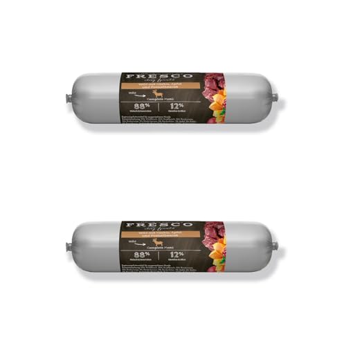 FRESCO Barf Wurst Complete Menü Wild mit Kürbis, Apfel & Preiselbeeren | Doppelpack | 2 x 400 g | Ergänzungsfutter für Hunde | Hoher Proteingehalt | Ohne Zusatzstoffe von Fresco Dog