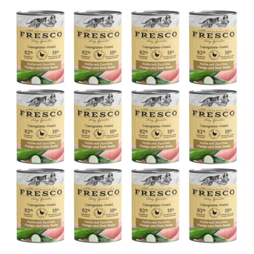 Fresco Complete-Menü Huhn mit Zucchini, Mango & Rote Beete | 12er Pack | 12 x 400 g | Nassbarf für Hunde | Wichtige Proteine & Eiweiß | Aus reinem Muskelfleisch Fresco Complete-Menü Huhn mit Zucchini, Mango & Rote Beete | 12er Pack | 12 x 400 g | Nassbarf für Hunde | Wichtige Proteine & Eiweiß | Aus reinem Muskelfleisch von Fresco