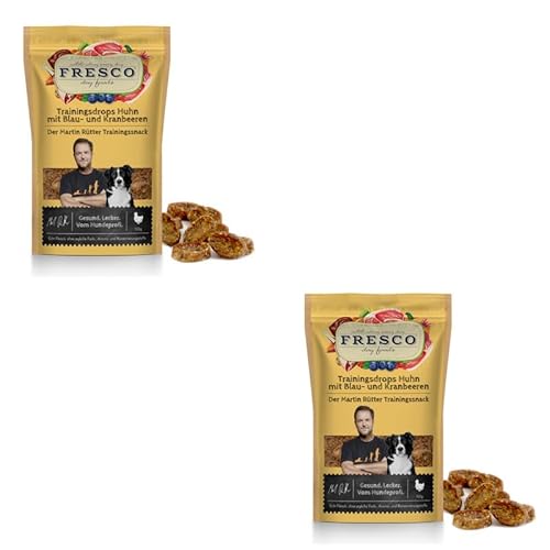 Fresco Martin Rütter Trainingsdrops Huhn mit Blaubeeren und Kranbeeren | Doppelpack | 2 x 150 g | Monoproteinsnack für Hunde | Ohne Reis und Kartoffeln | Echt-Fleisch Produkt Fresco Martin Rütter Trainingsdrops Huhn mit Blaubeeren und Kranbeeren | Doppelpack | 2 x 150 g | Monoproteinsnack für Hunde | Ohne Reis und Kartoffeln | Echt-Fleisch Produkt von Fresco