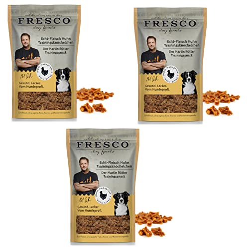 Fresco Martin Rütter Trainingsknöchelchen Huhn | 3er Pack | 3 x 150 g | Natürlicher Monoproteinsnack aus Hühnerfleisch | Leckerer Snack für Hunde von Fresco