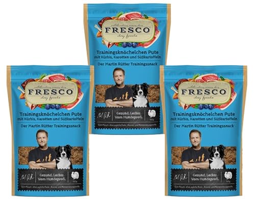 Fresco Martin Rütter Trainingsknöchelchen | Natürlicher Monoproteinsnack aus reinem Putenfleisch mit Kürbis, Karotten und Süßkartoffeln | 3X 150g | Leckerer Snack für Hunde | Gesund und natürlich von Fresco