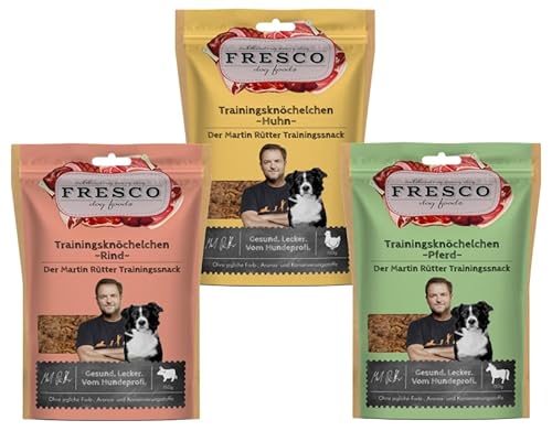 Fresco Martin Rütter Trainingsknöchelchen Probierpaket | je 1x Huhn, Rind & Pferd | 3 x 150 g | Natürlicher Monoproteinsnack | Leckerer Snack für Hunde von Fresco