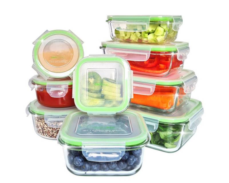 Fresh Master Frischhaltedose 18 tlg. Glas Vorratsdosen Set Frischhaltedosen auslaufsicher luftdicht, Borosililatglas, (Spar-Set, 18-tlg), 100% auslaufsichere + luftdichte Vorratsdosen mit Deckel von Fresh Master