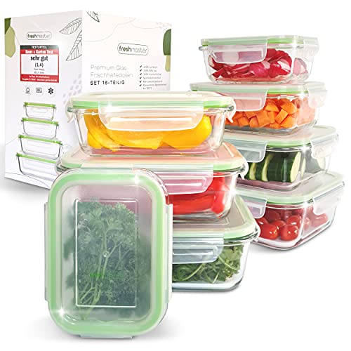 Fresh Master Frischhaltedose Glas Set - Testurteil: SEHR GUT - 100% auslaufsichere + luftdichte Vorratsdosen mit Deckel I Vorratsdosen Glas Meal Prep Boxen Glas Aufbewahrungsbox (16 teilig) von Fresh Master