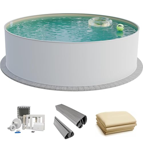 Fresh-Pool Profi Stahlwandpool Set rund, 350x120 cm, Stahl 0,6 mm weiß, Folie 0,8 mm Sand, Einhängebiese von Fresh-Pool