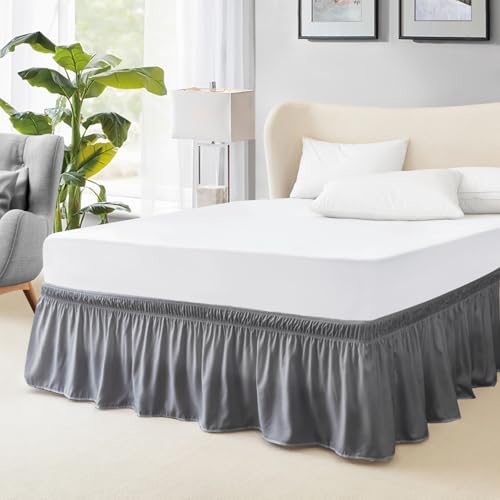 FreshCulture Elastischer Bettrock, Queen-Size-Größe, einfache Passform, 38,1 cm maßgeschneiderter Länge, Hotelqualität, Staub-Rüschen, Dunkelgrau von FreshCulture