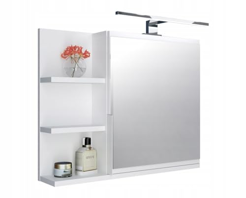 FreshYou Spiegelschrank 60x50 Weiß, Badezimmerschrank mit Ablagen, Badezimmerspiegel, Hängeschrank LED Lampe - Links von FreshYou
