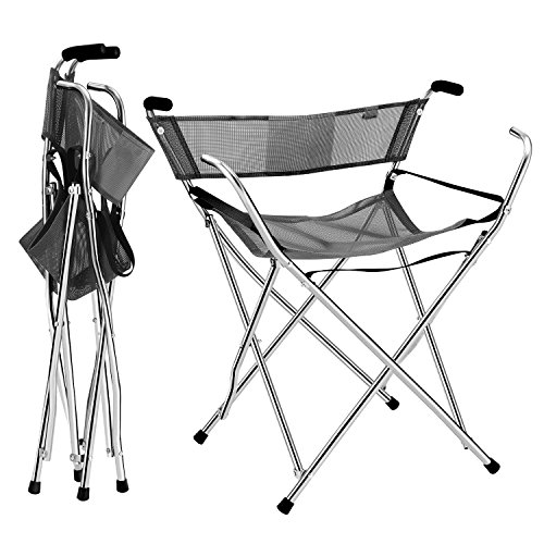 Frehsore Gehstock Klappstock Sitz für Frauen/Männer 135 kg mit Heavy Duty - Walker Stuhl Bench Camping Reisehocker 2 Griff mit 4 Beinen (Plus Version) von Freshore