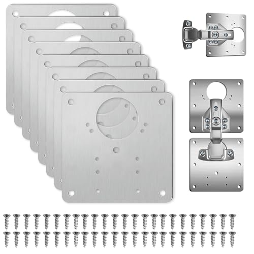 8 Stück Schrankscharnier-Reparaturplatte mit 48 Stück Schrauben, Edelstahl Küchenschranktürscharnier-Reparaturklammern, Küchentürscharnier-Reparaturplatte, für Schrank, Wohnmöbel, Schublade, Boxen von Fresilkora