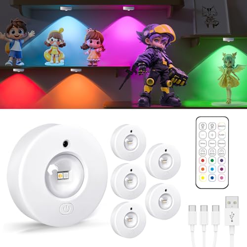 USB Aufladbar LED Spots Akku, Schrankbeleuchtung Kabellos mit Fernbedienung, Farbwechsel Led Unterbauleuchte, Magnetisch Dimmbar Schrankbeleuchtung, Vitrinenbeleuchtung mit Timing Funktion(6er Pack) von Fresum