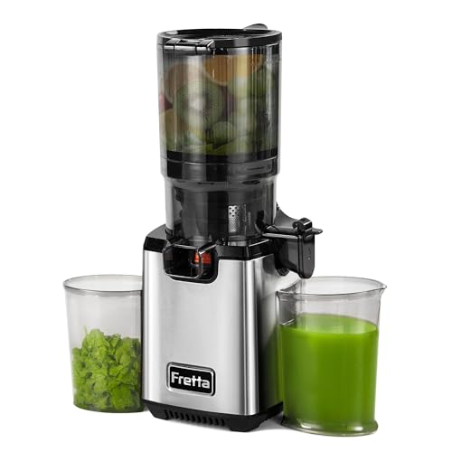 Fretta Entsafter Slow Juicer, Edelstahl Entsafter Gemüse und Obst Testsieger, 135MM Öffnung & 1,8L Juicer Machine mit Umkehrfunktion, Einfache Installation, Leicht zu Reinigen, 100% BPA Frei, 250W von Fretta