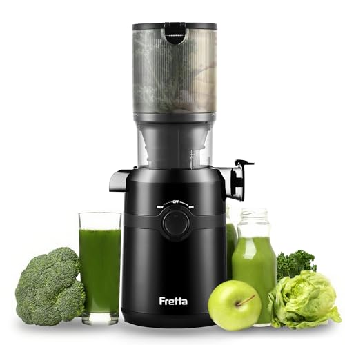 Fretta Entsafter Slow Juicer mit 108 mm XL Öffnung&1L Kapazität,Entsafter Gemüse und Obst,200W Saftpresse elektrisch mit Cold Press,Einfache Reinigung und Leiser Motor,BPA-frei (Dark Black) von Fretta
