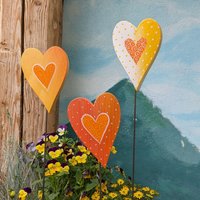 Sale Herzen Gelb/Orange Aus Holz Handbemalt, Hawaii Serie, Schimmernd Und Farbenfroh, Für Haus Garten, Gartenstecker Pflanzenstecker von Freudenbaum