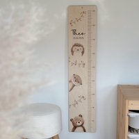 Personalisierbare Kindermesslatte "Waldtiere" Aus Holz Für Junge Und Mädchen in Neutralen Farben Als Babygeschenk, Geschenk Zur Taufe von Freudenkaefer