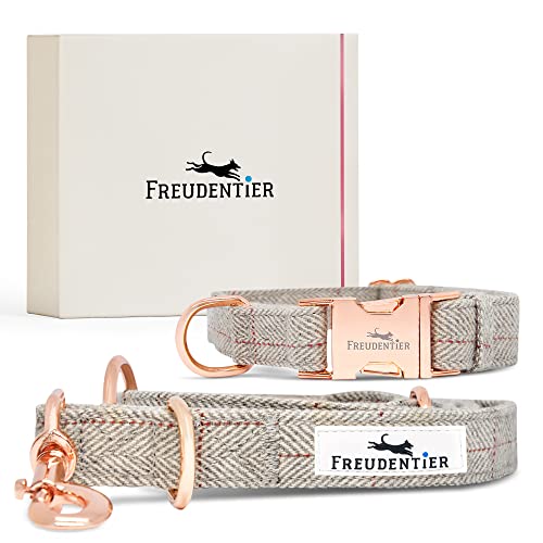 FREUDENTIER® Hundehalsband und Hundeleine im eleganten Set - 2m Leine, 3-Fach verstellbar | Das Original (37-58cm) von FREUDENTIER