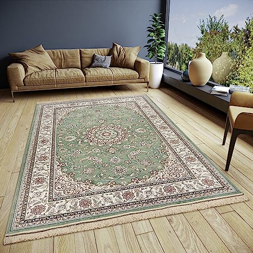 freundin Home Collection Almas Teppich Orientalisch – Orientalischer Kurzflor Wohnzimmerteppich Weicher Orient-Teppich Klassisch für Schlafzimmer, Esszimmer, Wohnzimmer, Flur, Küche – Grün, 160x230cm von freundin Home Collection