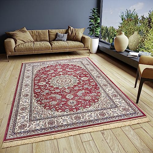 freundin Home Collection Almas Teppich Orientalisch – Orientalischer Kurzflor Wohnzimmerteppich Weicher Orient-Teppich Klassisch für Schlafzimmer, Esszimmer, Wohnzimmer, Flur, Küche – Rot, 135x195cm von freundin Home Collection