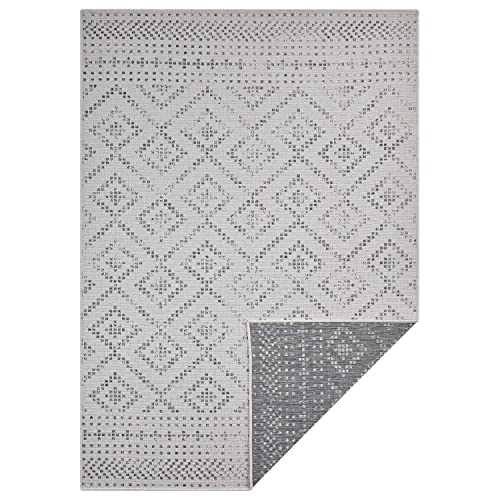 freundin Home Collection Nora In- & Outdoor Teppich – Wendeteppich Wetterfest Modernes Design Teppich für Balkon Terrasse Wintergarten Badteppich Wohnzimmerteppich, Grau Creme, 80x150cm von freundin Home Collection