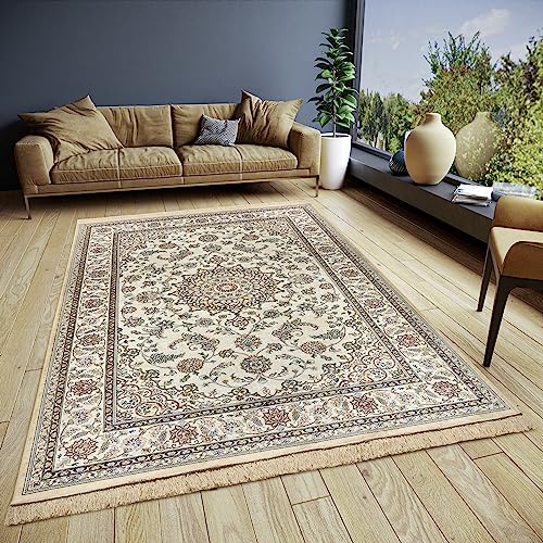 freundin Home Collection Almas Teppich Orientalisch – Orientalischer Kurzflor Wohnzimmerteppich Weicher Orient-Teppich Klassisch für Schlafzimmer, Esszimmer, Wohnzimmer, Flur, Küche – Creme, 135x195cm von freundin Home Collection