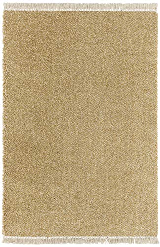 freundin Home Collection Hochflorteppich mit Fransen Aloe Goldgelb Creme Meliert, 80x150 cm von Freundin Home Collection