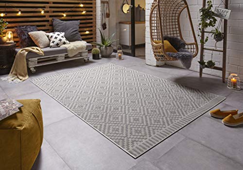 freundin Home Collection Mia In- & Outdoor Teppich - Wetterfest Modernes Design für Balkon Terrasse Wintergarten Badteppich Wohnzimmerteppich Wasserfest, Grau Creme, 160x230cm von AGRWAB