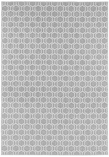 freundin Home Collection Karla Teppich – Wohnzimmerteppich Flachgewebe Kurzflor Modernes Desgin Schlingen-Optik für Esszimmer, Wohnzimmer, Kinderzimmer, Schlafzimmer – Grau Creme, 80x150cm von Freundin Home Collection