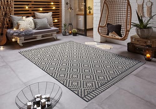 freundin Home Collection Mia In- & Outdoor Teppich - Wetterfest Modernes Design für Balkon Terrasse Wintergarten Badteppich Wohnzimmerteppich Wasserfest, Schwarz Creme, 80x150cm von freundin Home Collection