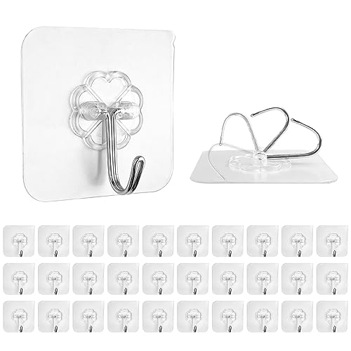 Frevoitna 30 Stück Haken Selbstklebend, Magische Haken von Edelstahl, Klebehaken Transparent Ohne Bohren, Klebehaken Decke Wasserdicht, Wandhaken für Küche, Badezimmer, Türwand, Wohnmobil, Bad von Frevoitna