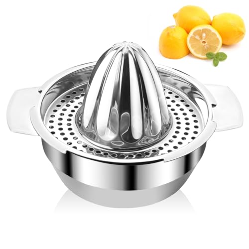 Frevoitna Zitronenpresse Edelstahl, Zitruspresse Manuell mit Behälter 300ml Robust Profiqualität Spülmaschinengeeignet, Zitronen Entsafter für Zitronen Grapfruit und Zitrusfrüchte von Frevoitna